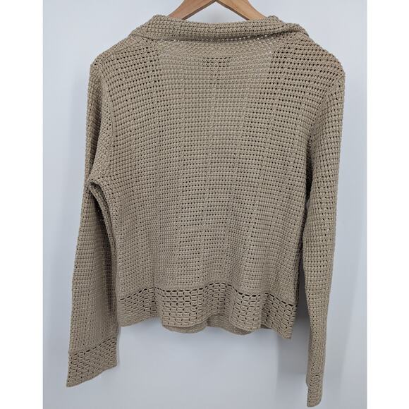 Vintage Talbots Taupe Crochet Knit Cardigan Blazer Women’s M Silk Cotton Blend - Picture 2 of 4